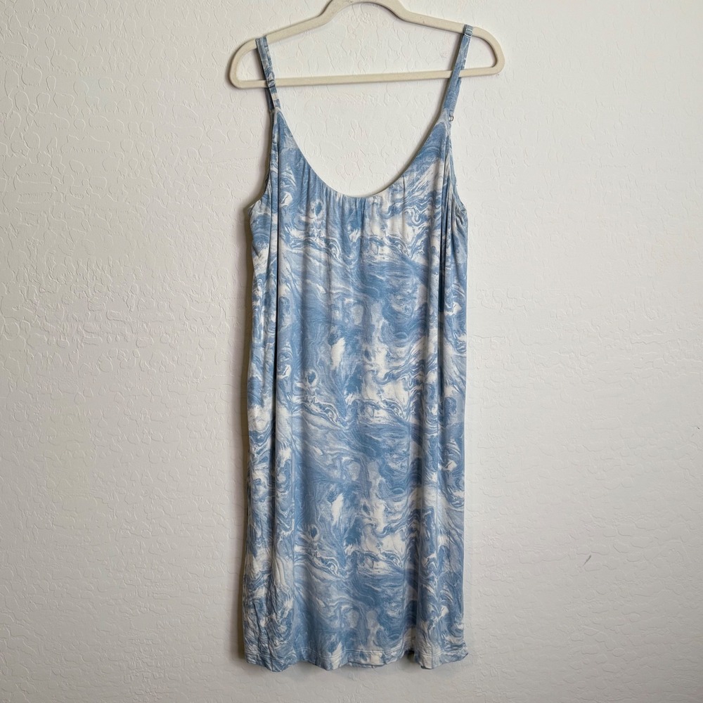 Soma Womens Rayon Spandex Dress XL Blue White Marble Sleeveless Midi Loungewear